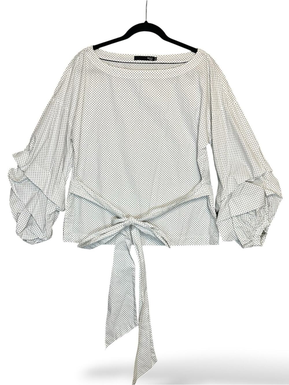 Max Jeans Polka Dot Gingham Billowed Balloon Sleeve Tie Waist Top